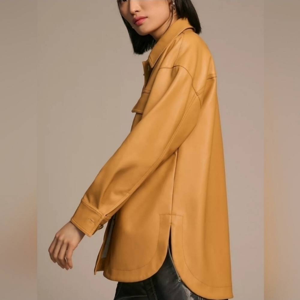 Anthropologie Maeve Faux Leather Shacket Camel Tan Button Front Jacket NWT Large - Picture 10 of 16